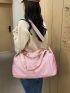 Letter Detail Zipper Gym Bag Sporty Double Handle Pink