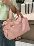 Letter Detail Zipper Gym Bag Sporty Double Handle Pink