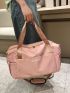 Letter Detail Zipper Gym Bag Sporty Double Handle Pink