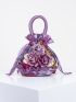 Random Color Flower Decor Drawstring Handbag, Trendy Small Evening Bag, Simple Phone Bag, Cute Bucket Bag Random Pattern