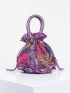 Random Color Flower Decor Drawstring Handbag, Trendy Small Evening Bag, Simple Phone Bag, Cute Bucket Bag Random Pattern