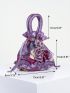 Random Color Flower Decor Drawstring Handbag, Trendy Small Evening Bag, Simple Phone Bag, Cute Bucket Bag Random Pattern