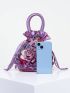 Random Color Flower Decor Drawstring Handbag, Trendy Small Evening Bag, Simple Phone Bag, Cute Bucket Bag Random Pattern