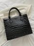 Small Top Handle Bag Crocodile Embossed Twilly Scarf Decor