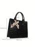 Small Top Handle Bag Crocodile Embossed Twilly Scarf Decor