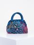 Random Color Flower Decor Zipper Handbag, Fashion Double Handle Purse, Casual Flower Design Bag For Shopping & Travel Random Pattern