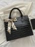 Small Top Handle Bag Crocodile Embossed Twilly Scarf Decor