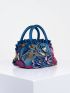 Random Color Flower Decor Zipper Handbag, Fashion Double Handle Purse, Casual Flower Design Bag For Shopping & Travel Random Pattern