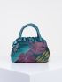 Random Color Flower Decor Zipper Handbag, Fashion Double Handle Purse, Casual Flower Design Bag For Shopping & Travel Random Pattern