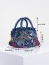 Random Color Flower Decor Zipper Handbag, Fashion Double Handle Purse, Casual Flower Design Bag For Shopping & Travel Random Pattern