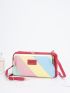 Colorblock Phone Wallet Letter Graphic Pearl Decor