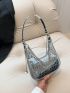 Crocodile Embossed Hobo Bag Chain Decor Top Handle