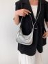 Crocodile Embossed Hobo Bag Chain Decor Top Handle