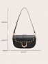 Small Saddle Bag Punk Studded Decor Flap PU