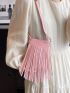 Pink Phone Wallet Litchi Embossed Fringe Decor