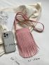 Pink Phone Wallet Litchi Embossed Fringe Decor