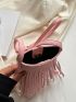 Pink Phone Wallet Litchi Embossed Fringe Decor