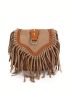 Mini Flap Square Bag Fringe Decor Studded Detail