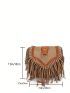 Mini Flap Square Bag Fringe Decor Studded Detail