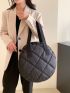 Quilted Circle Bag Black Double Handle