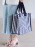 Striped Pattern Shopper Bag Canvas Double Handle