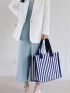 Striped Pattern Shopper Bag Canvas Double Handle