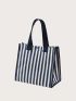 Striped Pattern Shopper Bag Canvas Double Handle