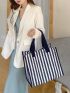 Striped Pattern Shopper Bag Canvas Double Handle