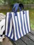 Striped Pattern Shopper Bag Canvas Double Handle