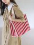 Striped Pattern Shopper Bag Canvas Double Handle