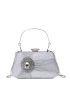 Small Glitter Box Bag Pleated Detail Rhinestone Decor Glamorous