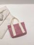 Corduroy Square Bag Colorblock Double Handle For Daily