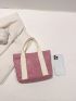 Corduroy Square Bag Colorblock Double Handle For Daily