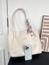 Letter Patch Shoulder Tote Bag Twilly Scarf Decor