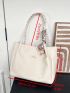 Letter Patch Decor Shoulder Tote Bag Twilly Scarf Decor Braided Handle