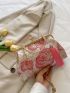 Small Satchel Bag Flower Pattern Tassel Decor Chain Strap