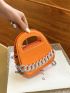 Mini Square Bag Chain Decor Orange Fashionable Double Handle