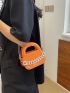 Mini Square Bag Chain Decor Orange Fashionable Double Handle