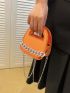 Mini Square Bag Chain Decor Orange Fashionable Double Handle