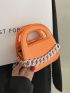 Mini Square Bag Chain Decor Orange Fashionable Double Handle