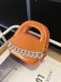 Mini Square Bag Chain Decor Orange Fashionable Double Handle