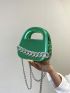 Mini Square Bag Chain Decor Green Fashionable Double Handle