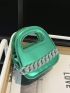 Mini Square Bag Chain Decor Green Fashionable Double Handle