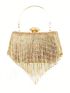 Mini Square Bag Rhinestone Decor Fringe Detail Top Handle For Party