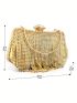 Mini Square Bag Rhinestone Decor Fringe Detail Top Handle For Party