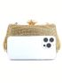 Mini Square Bag Rhinestone Decor Fringe Detail Top Handle For Party