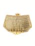 Mini Square Bag Rhinestone Decor Fringe Detail Top Handle For Party