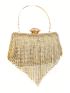 Mini Square Bag Rhinestone Decor Fringe Detail Top Handle For Party