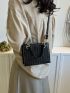 Mini Crocodile Embossed Square Bag Black Elegant Double Handle For Work