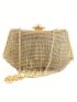 Mini Square Bag Rhinestone Decor Fringe Detail Top Handle For Party